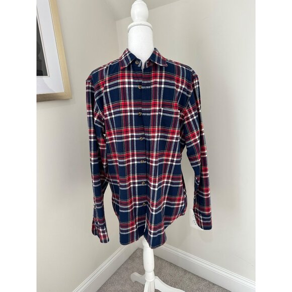 J.Crew Top Men’s Size Medium Navy / Red Classic Plaid Flannel Shirt Long Sleeve - Picture 2 of 12